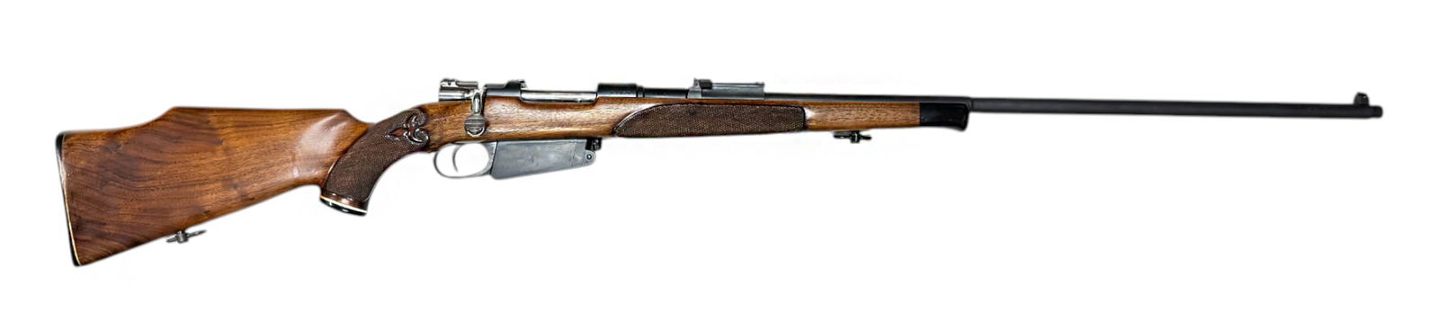 Excellent DWM Argentine M1891 7.65x53mm Mauser Sporter Bolt Action Hunting Rifle: S#: W1954 with matching receiver, barrel, bolt and magazine | 29.5” Barrel | All new beautiful and solid cheek rest wood stock with stunning checkering. Bishop buttplate | Detachable magazine wi