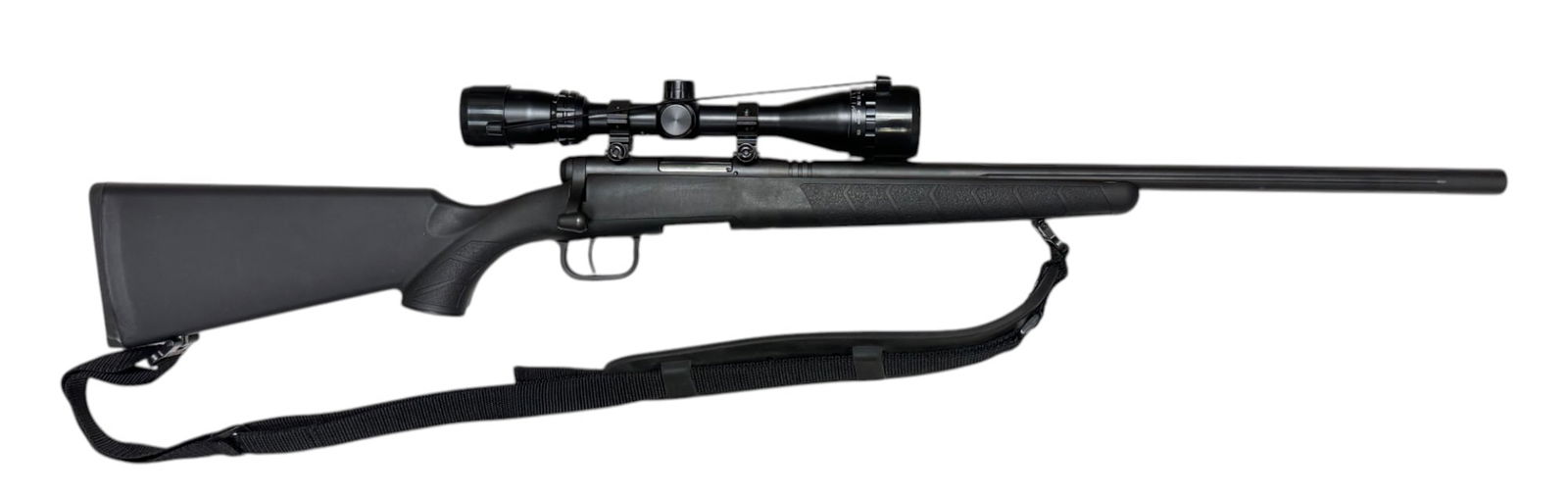 Excellent Savage B-Mag .17 WSM Bolt Action Rifle with Scope: K094528 | 22” Barrel | Comes with nice sling | Equipped with a Bushnell Banner 4-12x40 Scope | No Magazine |||| CONDITION: Excellent, like new, with a few minor storage marks. Mechanically funct