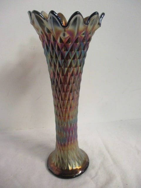 Vintage Northwood Diamond Point Carnival Glass Vase. (1 of 8)