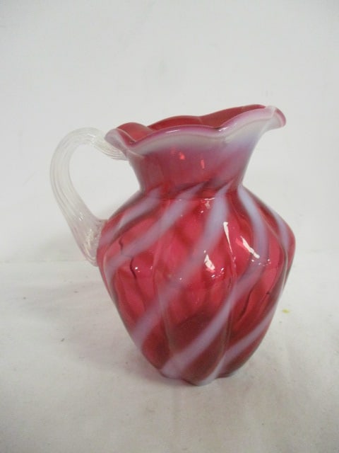 Fenton Cranberry Swirl Pitcher with Handle. (1 of 5)