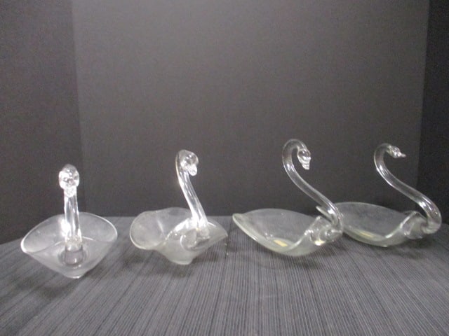 Four Sets of Clear Glass Swan Candy Dishes. (1 of 7)