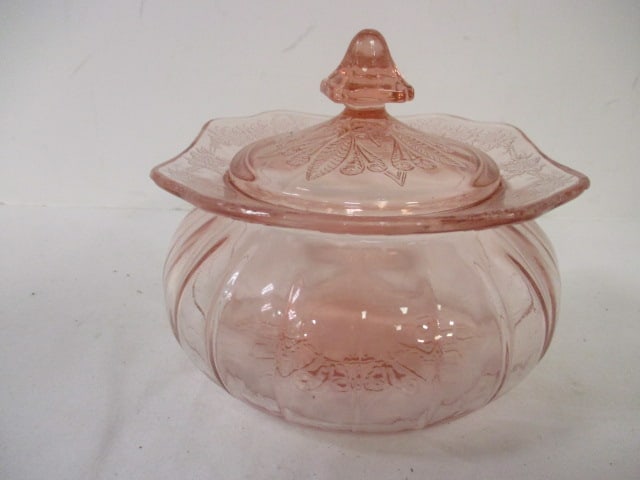 Pink Depression Glass Sugar/Candy Dish.: 5'' Round.