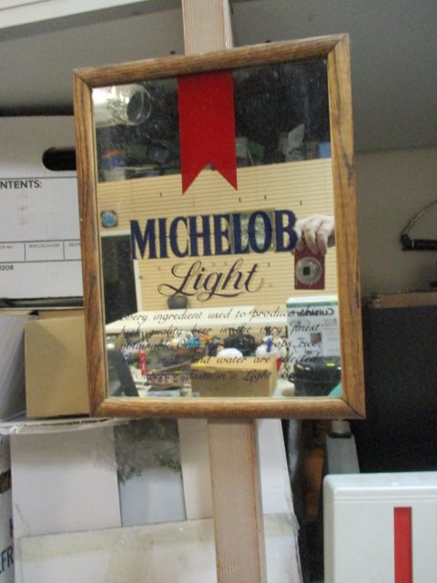 Oak Framed "Michelob Light" Advertisement Bar Mirror (1 of 3)