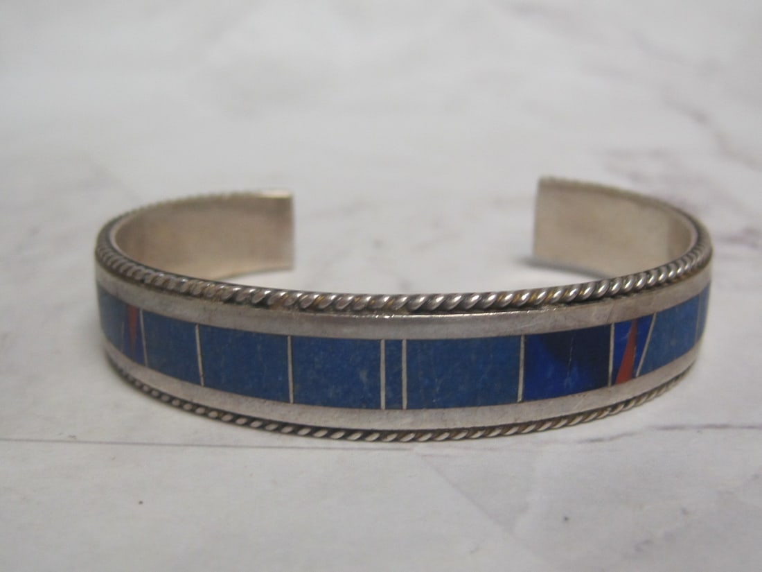 James Lee Sterling Silver Native American Style Cuff Bracelet with Inlaid Stones (1 of 6)