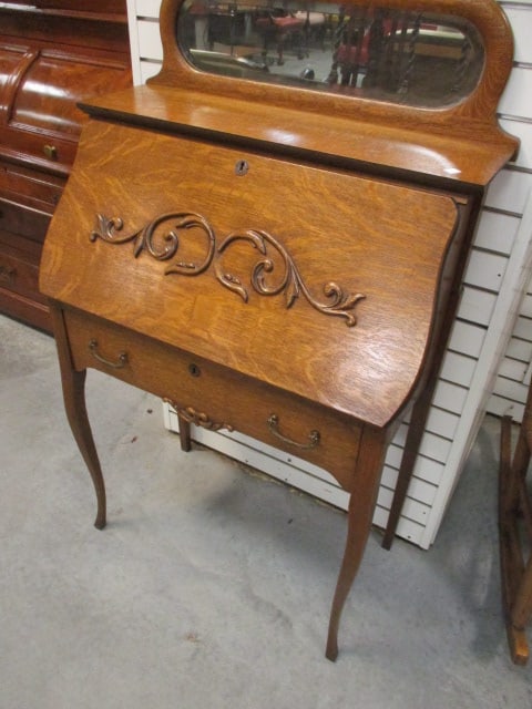 Antique Larkin Victorian Style Tiger Oak Secretary with Beveled Mirror Backsplash (1 of 6)