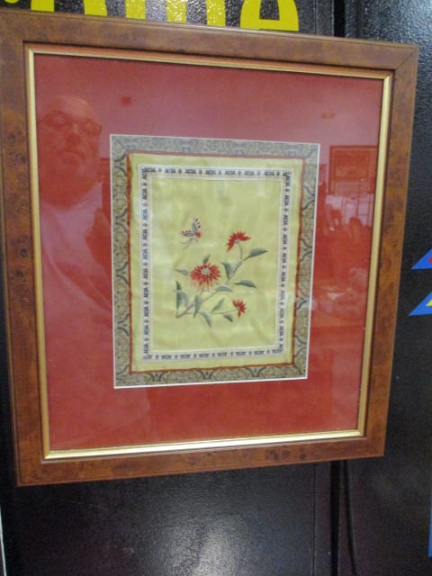 Framed and Matted Chinese Silk Embroidered Panel (1 of 3)