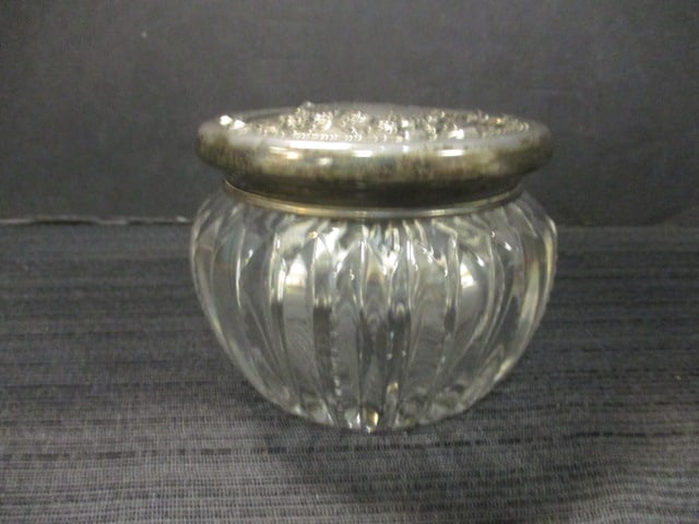 Victorian Crystal Vanity Jar with Sterling Lid (1 of 7)