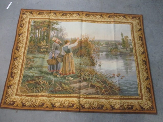Panneaux Gobelins of Paris Tapestry Wall Hanging: 47" x 36 1/2", label on back marked with numbers 364798 Article 203810, has rod pocket on back, per consigner purchased during a trip to France