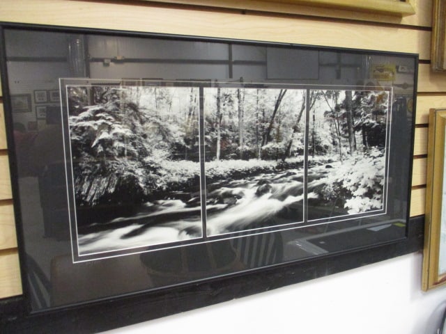 Edward Holland Signed Limited Edition Black & White 3 Panel Photo Art Forest River Landscape (1 of 4)