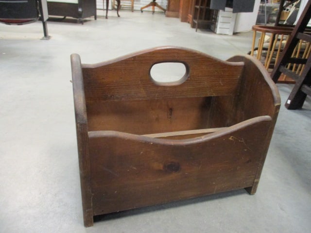 Farmhouse Pine Magazine Rack with Carved Wheat Design (1 of 6)