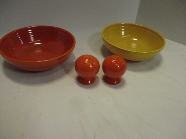 Vintage Fiestaware Daffodil Yellow Bowl, Orange Bowl, and Orange Salt & Pepper Shakers (1 of 3)