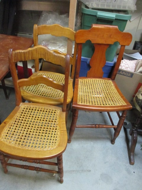 3 Vintage Cane Seat Chairs: 17" x 15" x 36" each, Local Pickup Only