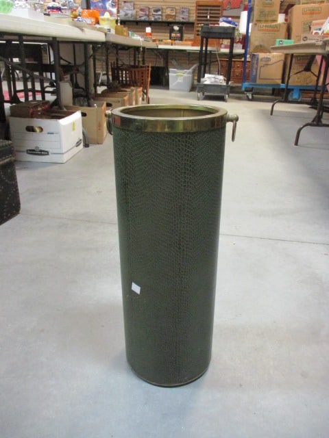 Vintage Faux Snakeskin and Brass Umbrella Holder (1 of 5)