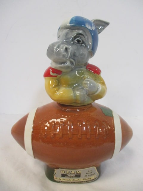 Vintage Jim Beam Donkey Football Decanter with Arkansas Liquor Tax Sticker (1 of 8)
