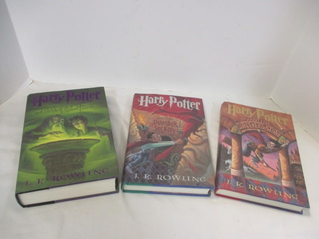 3 First Edition Harry Potter Hardback Books - "The Sorcerer's Stone", "The (1 of 7)