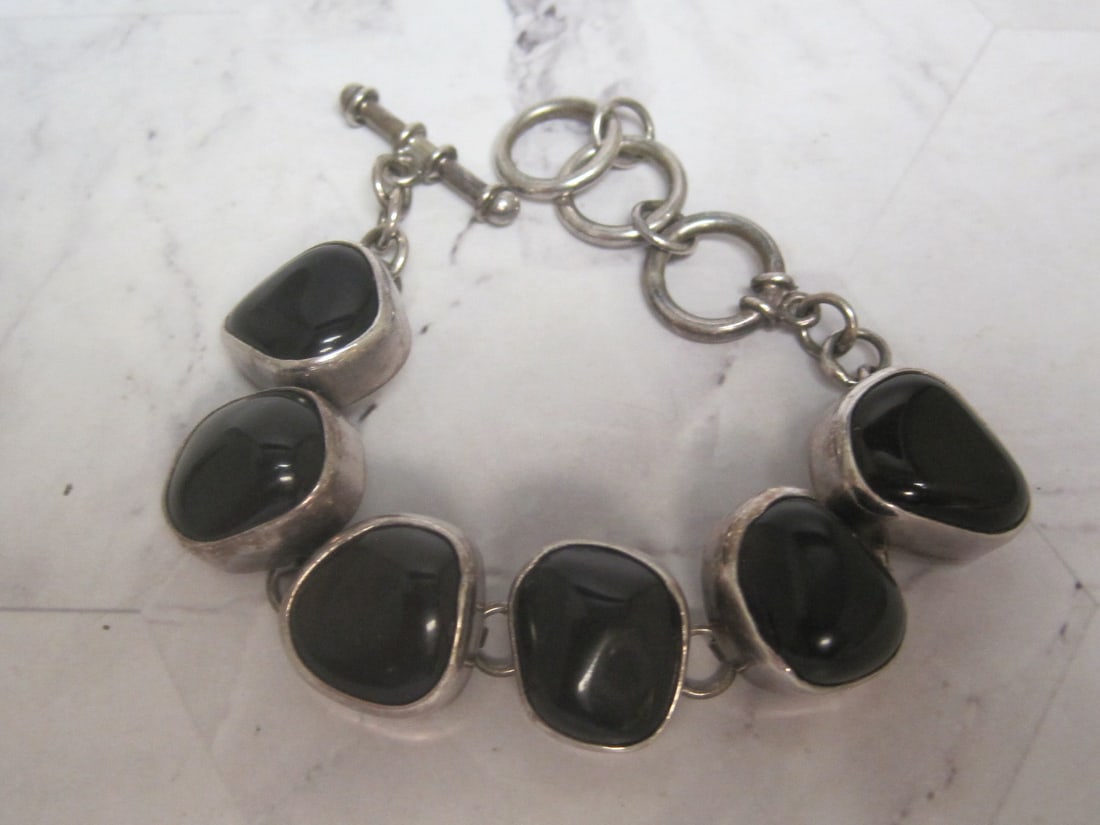 7" Sterling Silver Charles Albert Bracelet with Brown Gems: Weighs 47 grams