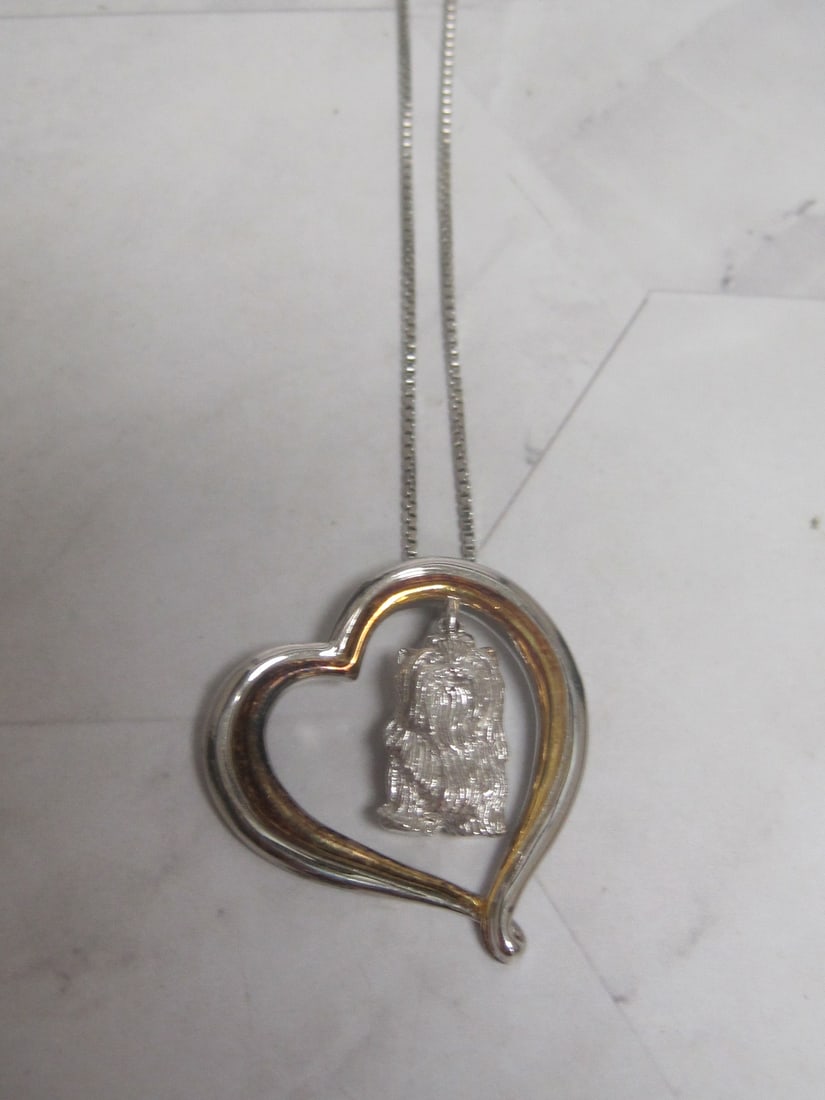 "I Love Yorkies" Pendant on 20" Sterling Silver Chain: .