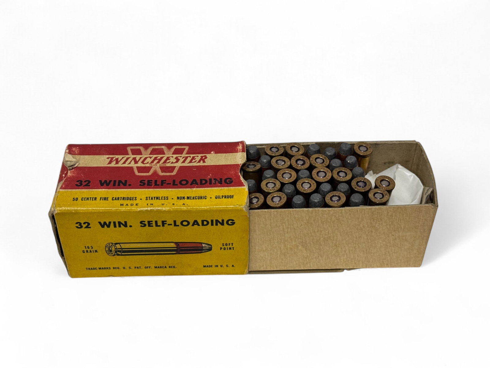 35rds. of .32 WIN. SELF-LOADING (.32 WSL) 165gr. SP Factory Winchester Ammunition: Vintage box of factory Winchester ammunition in very good condition. #K3227 C