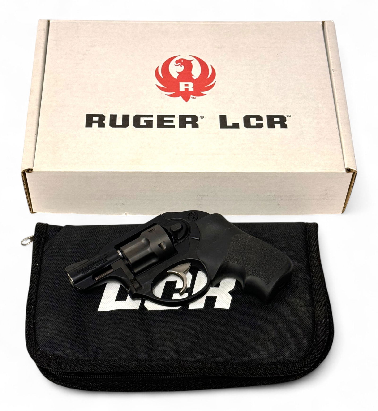 Excellent Ruger LCR .22 WMR Double Action Revolver in Box: S#: 548-58930 | Model: 05414 | 1-7/8” Barrel | 6-Shot, Double Action | Comes in factory box with matching label. Contents include Soft case, and Manual |||| CONDITION: Excellent, like new. Shows