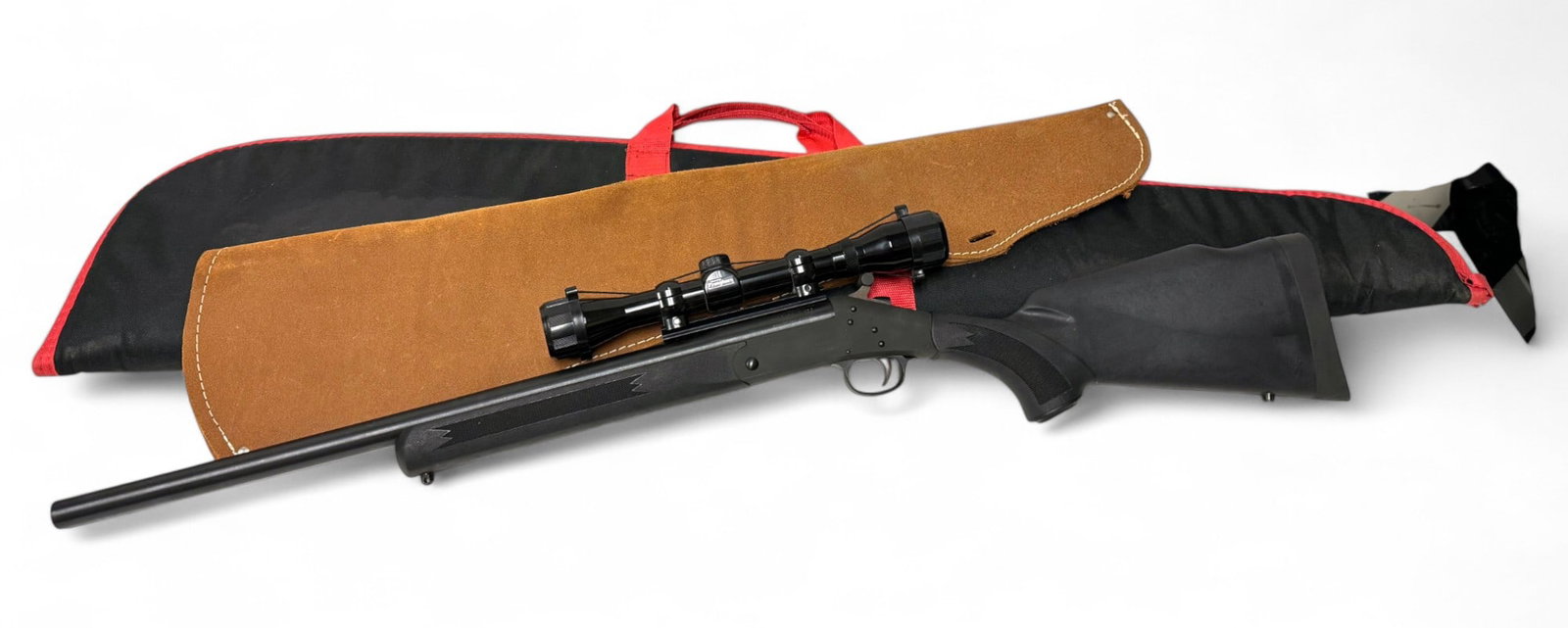 H&R Handi Rifle SB2 .44 REM. MAG. Single Shot Rifle w/ Scope, Case & Scabbard: S#: CAC334352 | 22” Barrel | Equipped with Tasco Pronghorn 3-9x40 Scope | Nice push button break action making a nice backpack or survival gun | Comes in a nice red and black Marlin Soft Case an