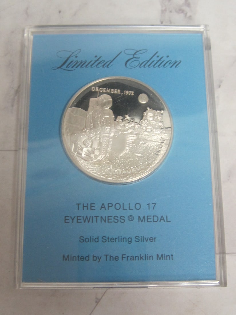 Franklin Mint Scarce 1972 Apollo 17 Space Medal- Solid 1 Troy Oz. Sterling Silver (1 of 4)