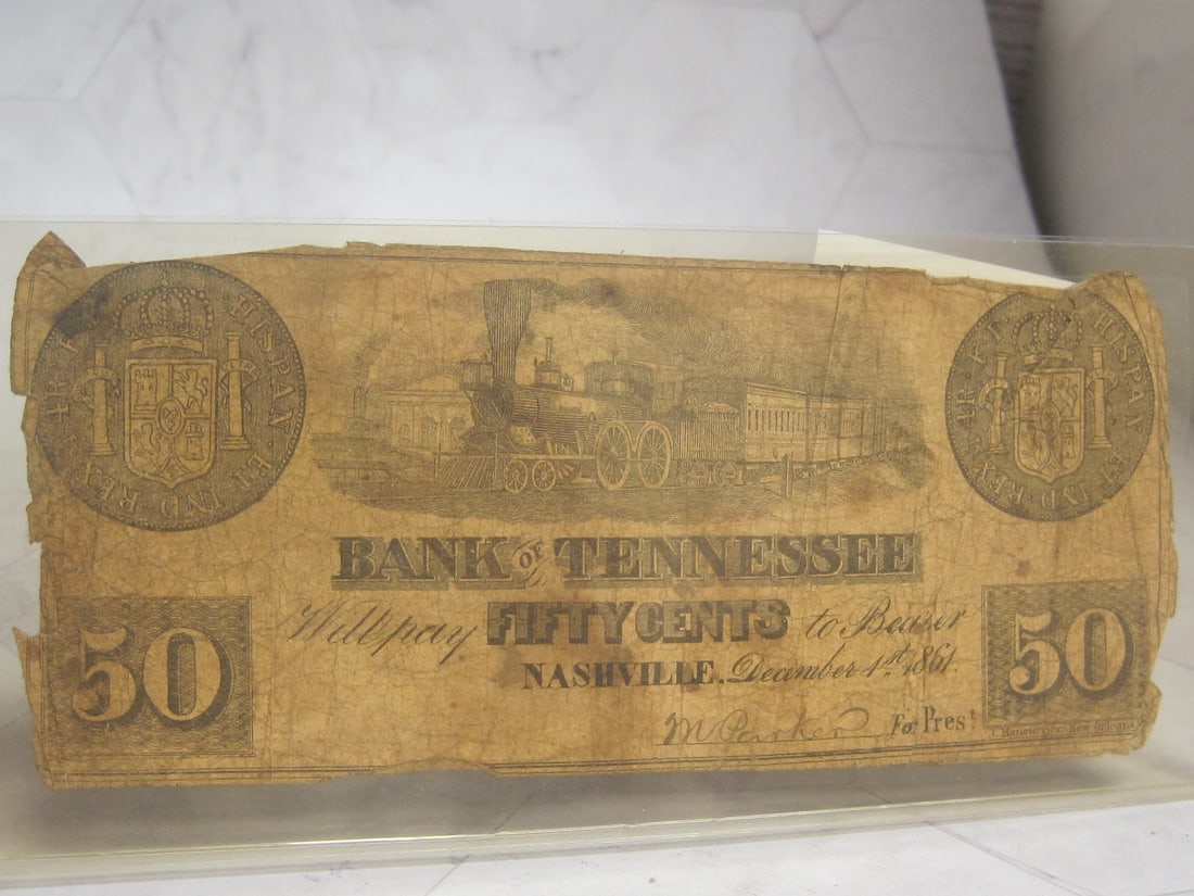 1861 50 Cent Bank Of Tennessee Note- Signed by M.Parker, President (1 of 4)
