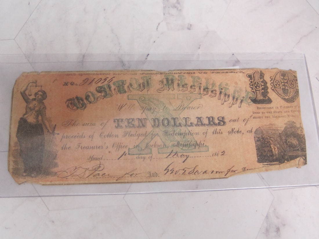 1862 $10 Mississippi Currency Note (1 of 4)