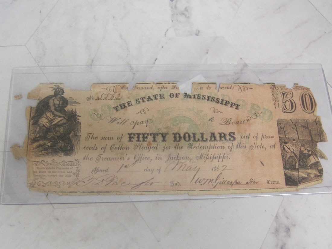 1862 $50 Mississippi Currency Note (1 of 4)