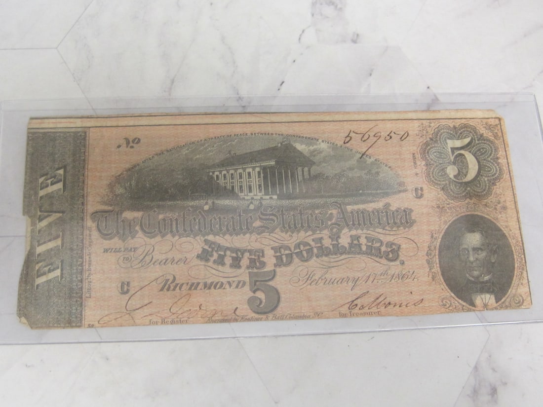 1864 $5 Confederate States Currency Note-Richmond, VA (1 of 4)