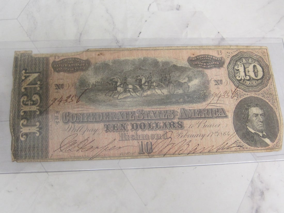 1864 $10 Confederate States Currency Note-Richmond, VA (1 of 4)