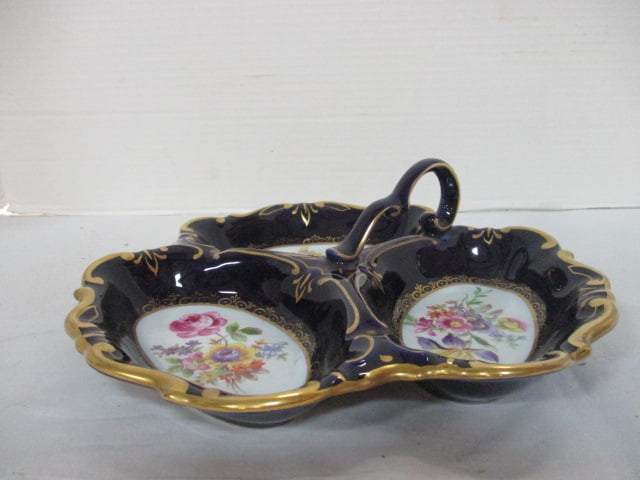 J L Menau Germany Cobalt Divided Dish: 10" Diameter