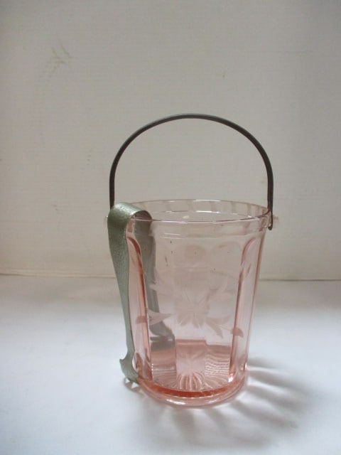 Pink Depression Glass Ice Bucket: 6"