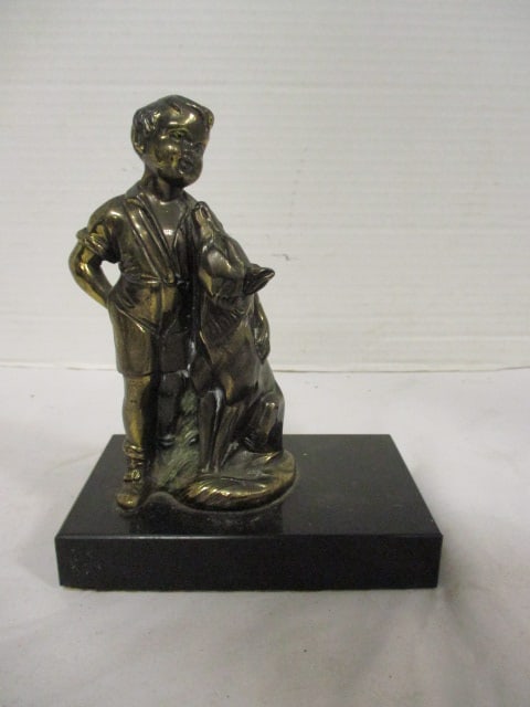 Boy & Best Friend Brass Sculpture: 5 x 3 x 6
