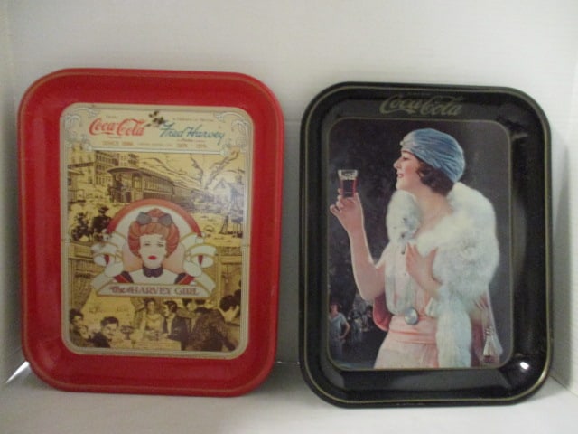 Two 1970's "Drink Coca-Cola" Flapper Girl Advertisement Serving Trays (1 of 13)