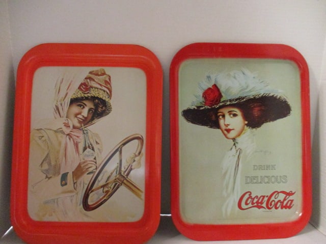 Two 1970's "Drink Coca-Cola" Flapper Girl Advertisement Serving Trays (1 of 10)