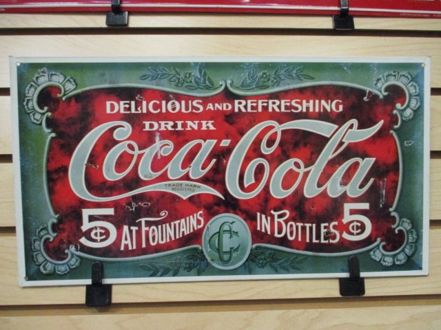 "Delicious and Refreshing Drink Coca-Cola 5 Cents At Fountains In Bottles" Nostalgic Metal Sign (1 of 6)
