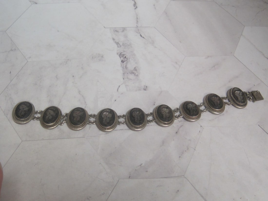 Carved Abalone Cameo Sterling Silver Bracelet (1 of 5)