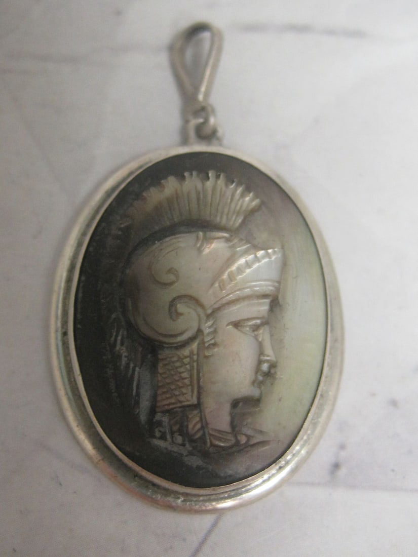 Carved Abalone Cameo Sterling Silver Pendant (1 of 4)