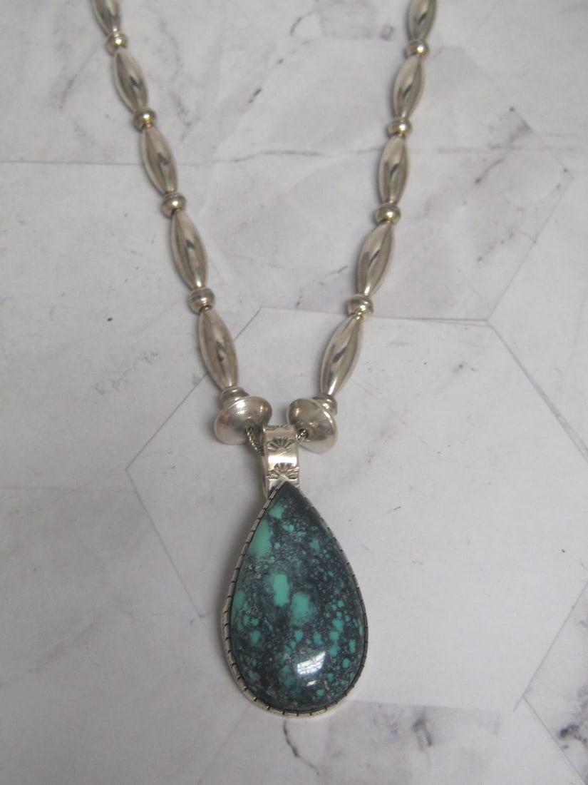 22" Sterling Silver Native American Turquoise Necklace (1 of 6)