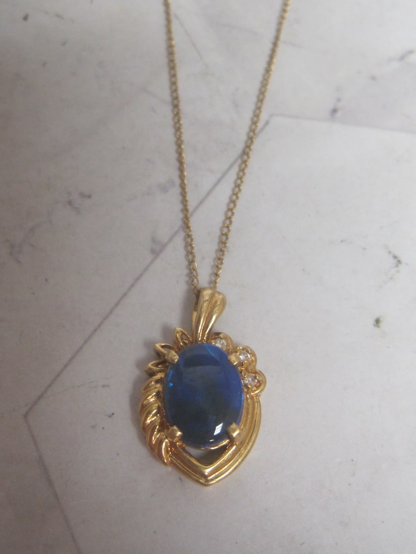 16" 14k Gold Chain with Black Opal and Diamond Pendant (1 of 5)