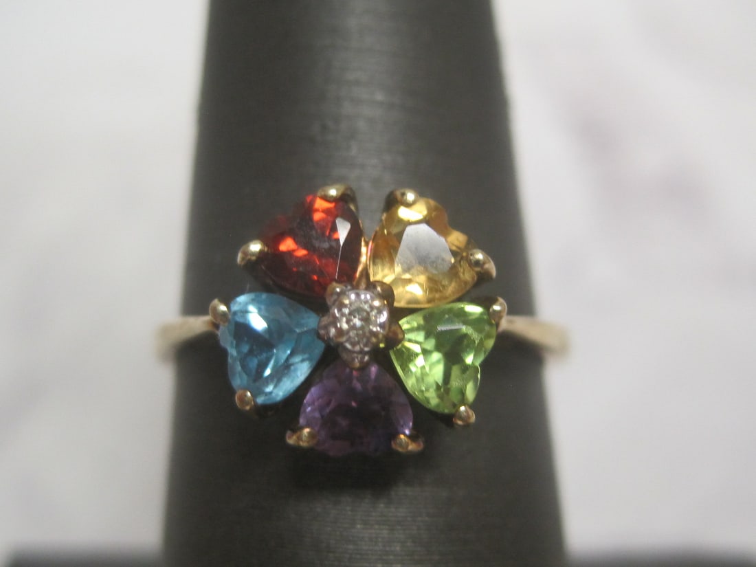 10k Gold Multi Gemstone Ring with Amethyst,  Garnet, Peridot, Citrine and Blue Topaz (1 of 4)
