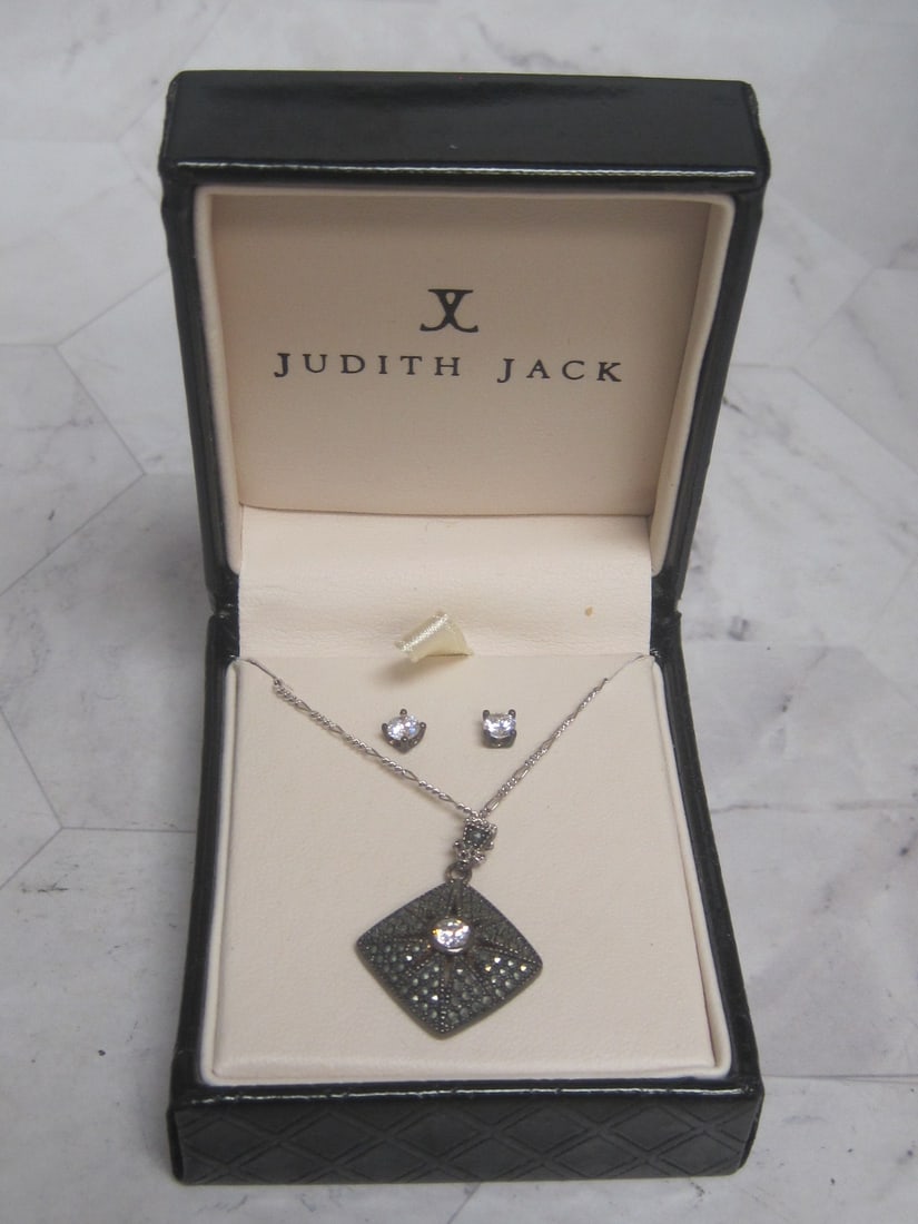 Judith Jack Sterling Silver Necklace and CZ Stud Earrings in original box (1 of 6)