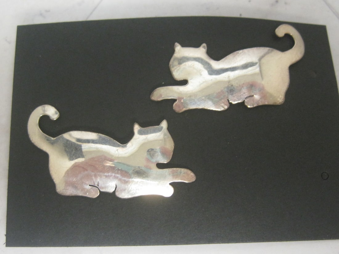 Sterling Silver Figural Cat Pierced Earrings (1 of 3)