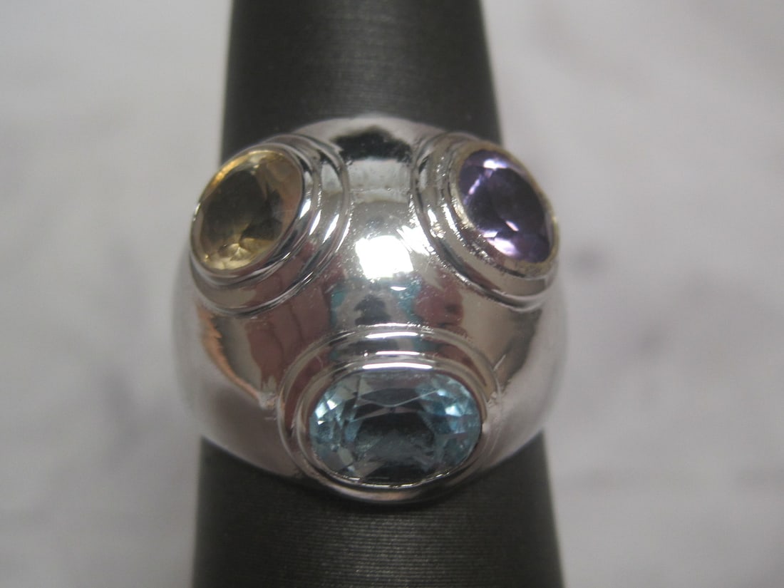Sterling Silver Amethyst, Citrine and Blue Topaz Dome Ring (1 of 5)