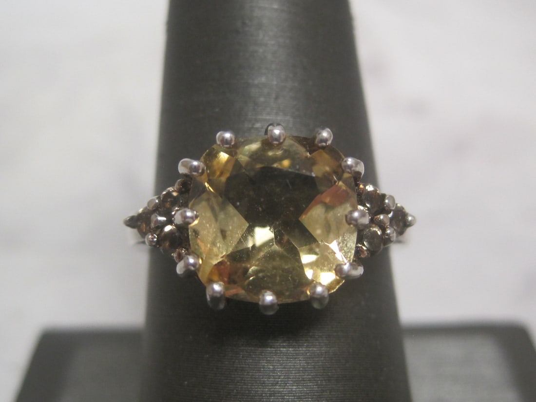 Sterling Silver Citrine Ring with CZ Stones (1 of 4)