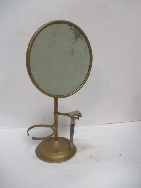 Vintage Brass Stand Shaving Mirror with Safety Razor (1 of 8)