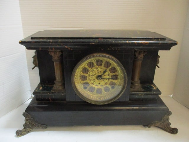 Antique Seth Thomas Mantle with Lion Head Accents (1 of 13)