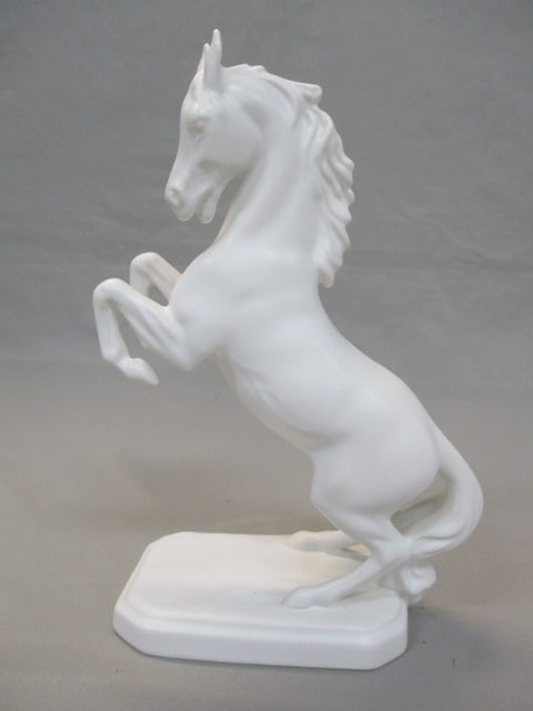 Vintage White Porcelain Figurine of a Rearing Horse: By Goebel West Germany 6" x 9"