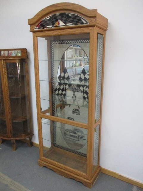 Lighted Racing Theme Mirrored Back Curio Cabinet (1 of 12)