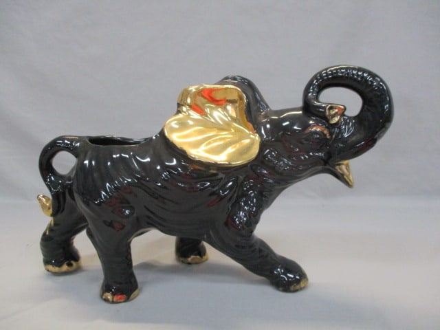 Large Mid Century Ceramic Black Elephant Planter (1 of 4)